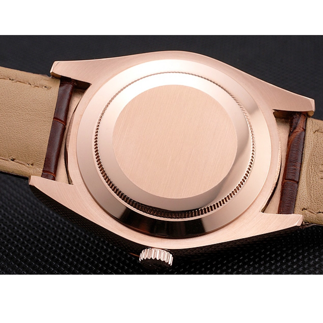 AAA Replica Watches Case Dweller Rolex Sky Brown Rose Dial Leather Brown Gold Strap 0527